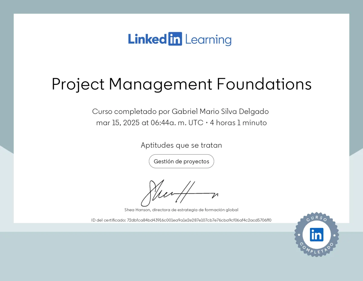 Certificado Oficial de Finalización emitido por LinkedIn Learning y Microsoft