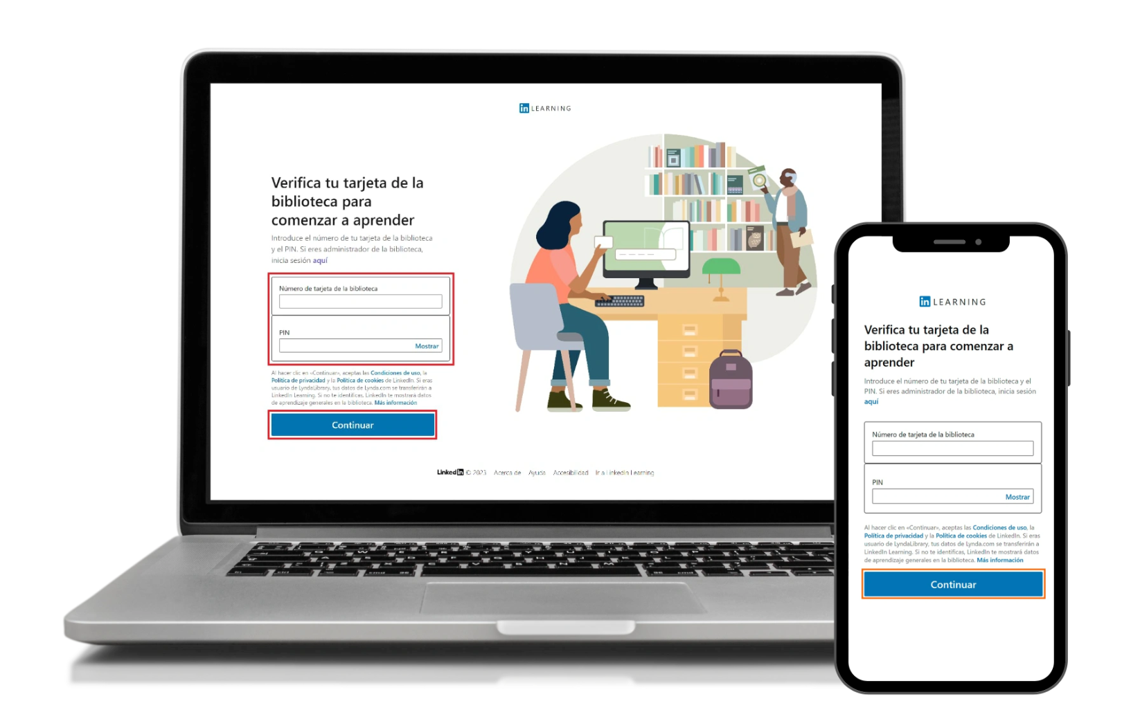 Pantalla oficial de LinkedIn Learning para acceso con tarjeta